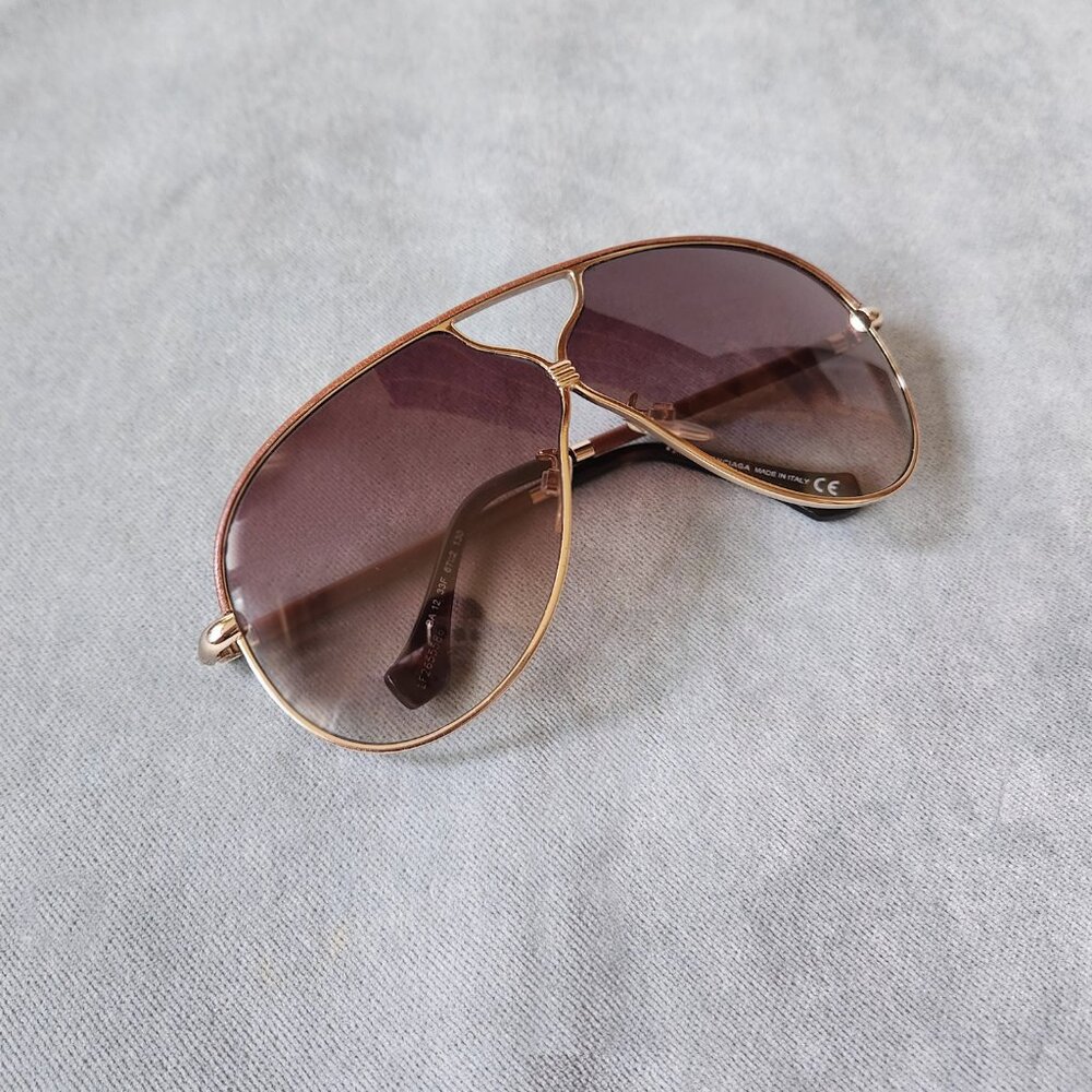 Balenciaga Brown Lucite Sunglasses with Gilded Gold Hardware and Brown Lambskin